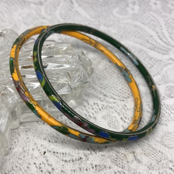 Bundle lot 2 vintage cloisonne bangle bracelet boho stackable - Picture 3 of 6
